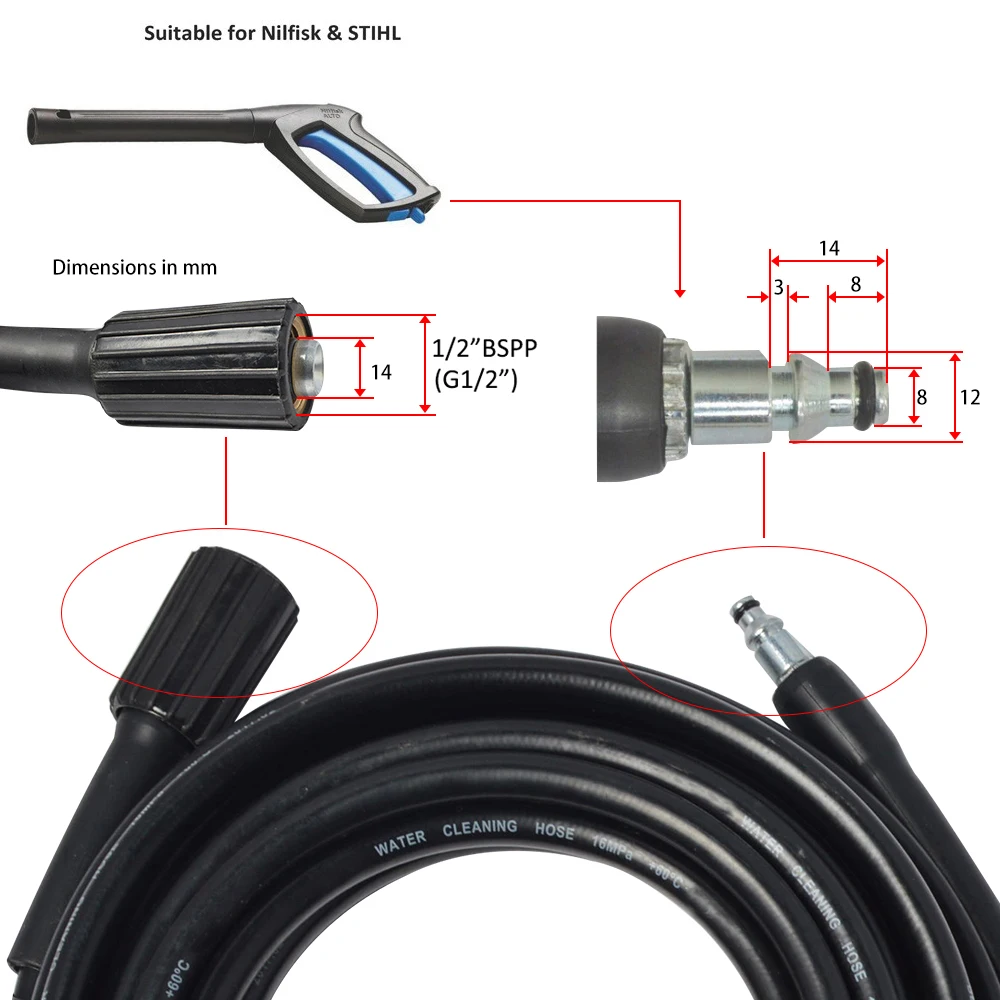 Pаспродажа 6 м 10 м высокого Давление Автомобильная моечная машина для очистки воды шланг Труба шнур для Nilfisk STIHL спокойствие Gerni HUSQVARNA высокое Давление ш...
