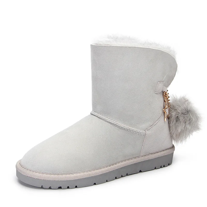 Série Hiver Décoration Poils En Classique gray Bottes Peau De D'hiver Chaîne Femmes Cristal Pink Laine Chaussures Mouton Avec La Et Chaud Boule Femme black jL4AR35q