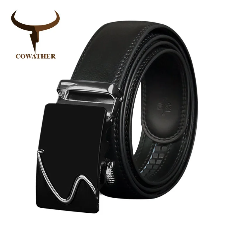

COWATHER Men Belts Top Cow Genuine Leather Men Belt Automatic Buckle Male Strap High Quality Metal Buckle Leather Straps CZ130