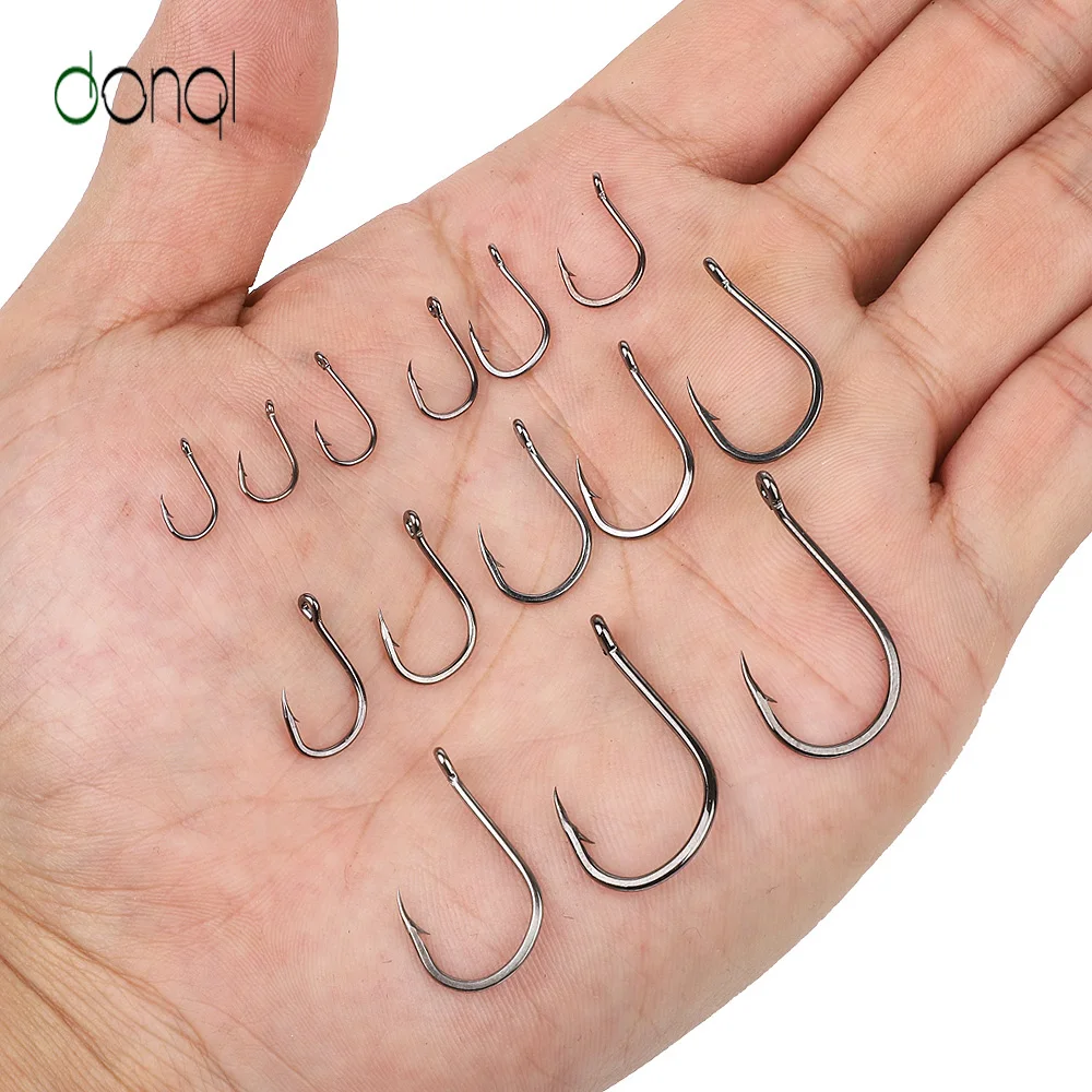 

DONQL 100pcs/Box High Carbon Steel Barbed Fishing Hook Worm Pond Fish Bait Holder for Carp Fishing Pesca Jig Head Fishing Hooks
