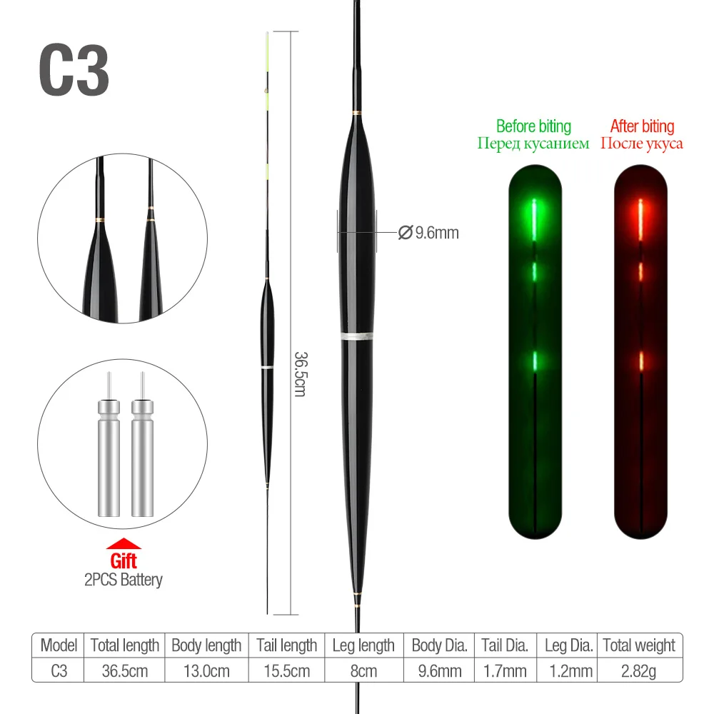 DONQL Smart Fishing Led Light Float Luminous Glowing Float Fish Bite Automatically Remind Electric Fishing Buoy With Batteries - Цвет: C3