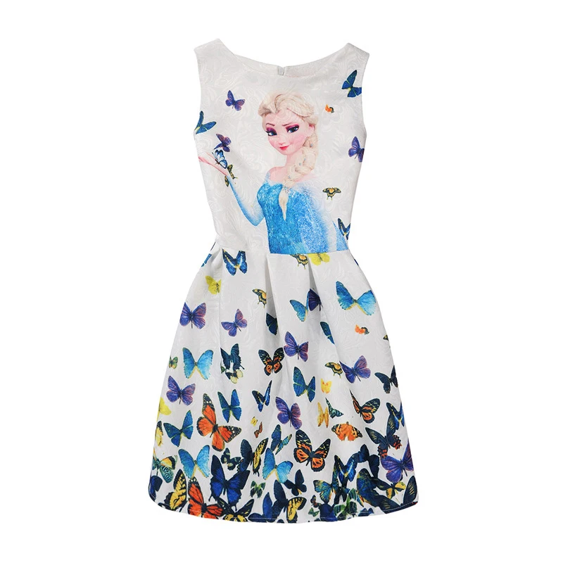 Летние платья для девочек; платье Эльзы; праздничное платье принцессы Анны для девочек; vestidos; одежда для маленьких девочек с принтом бабочки для подростков - Цвет: whtie elsa