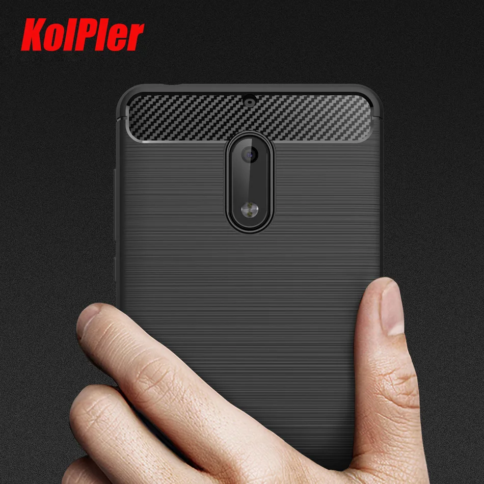 cheap KOLPLER soft tpu Case for Nokia 6 Carbon Fiber Texture Brushed Silicone Luxury Hybrid Slim Soft Case for Nokia 6 Fundas Coque