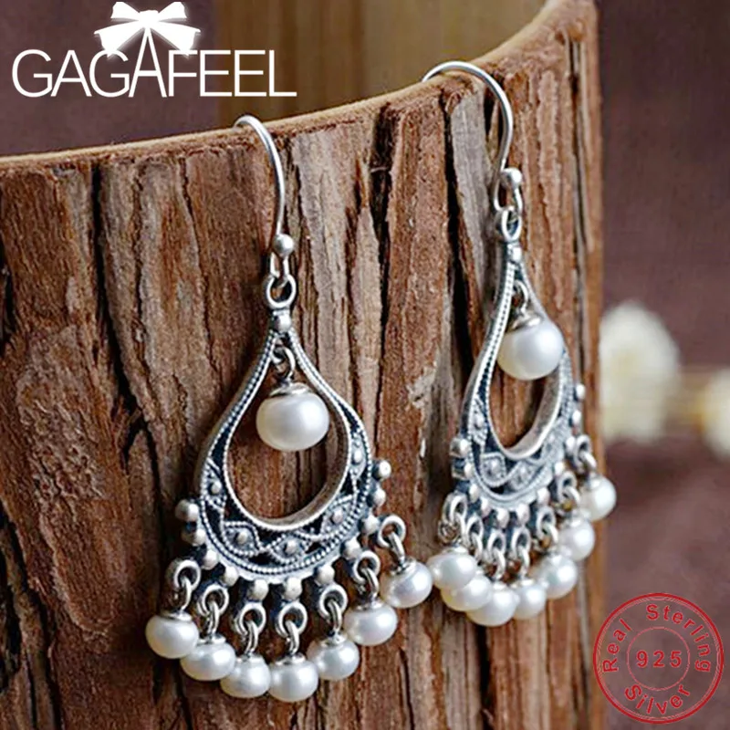 GAGAFEEL чистый 925 пробы серебряный жемчуг Висячие серьги для женщин Прямая поставка Модные украшения высокое качество