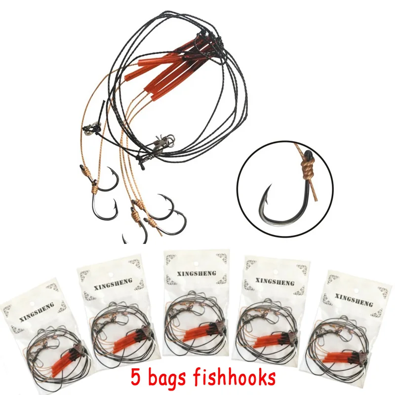

Topline Tackle 5pcs/lot Fishing Hooks Stainless Steel String Hook with 5 Barb Fish Hooks Swivel Fishing Tackle Lures Size 5#-14#