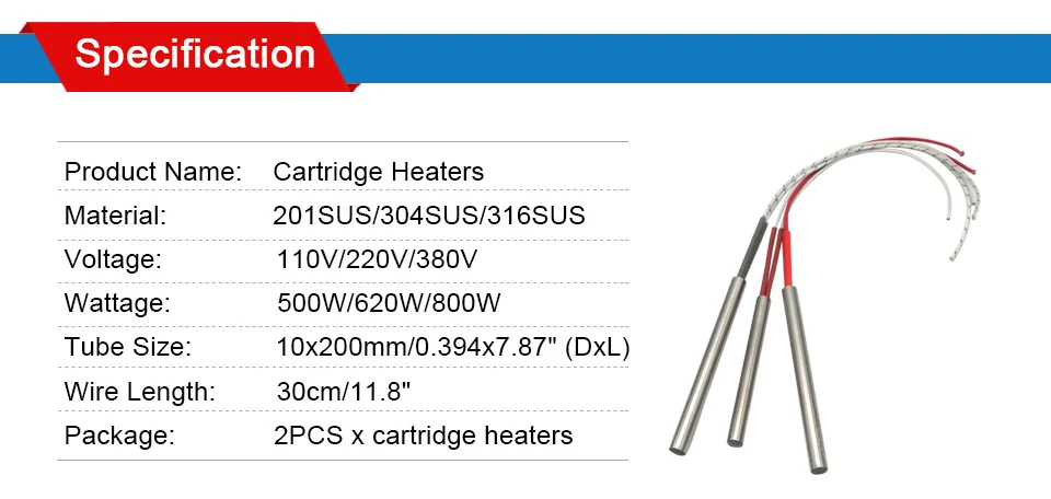 LJXH керамический картридж нагреватель из нержавеющей стали нагревательная трубка 10x200 мм размер трубы 500 Вт/620 Вт/800 Вт Мощность