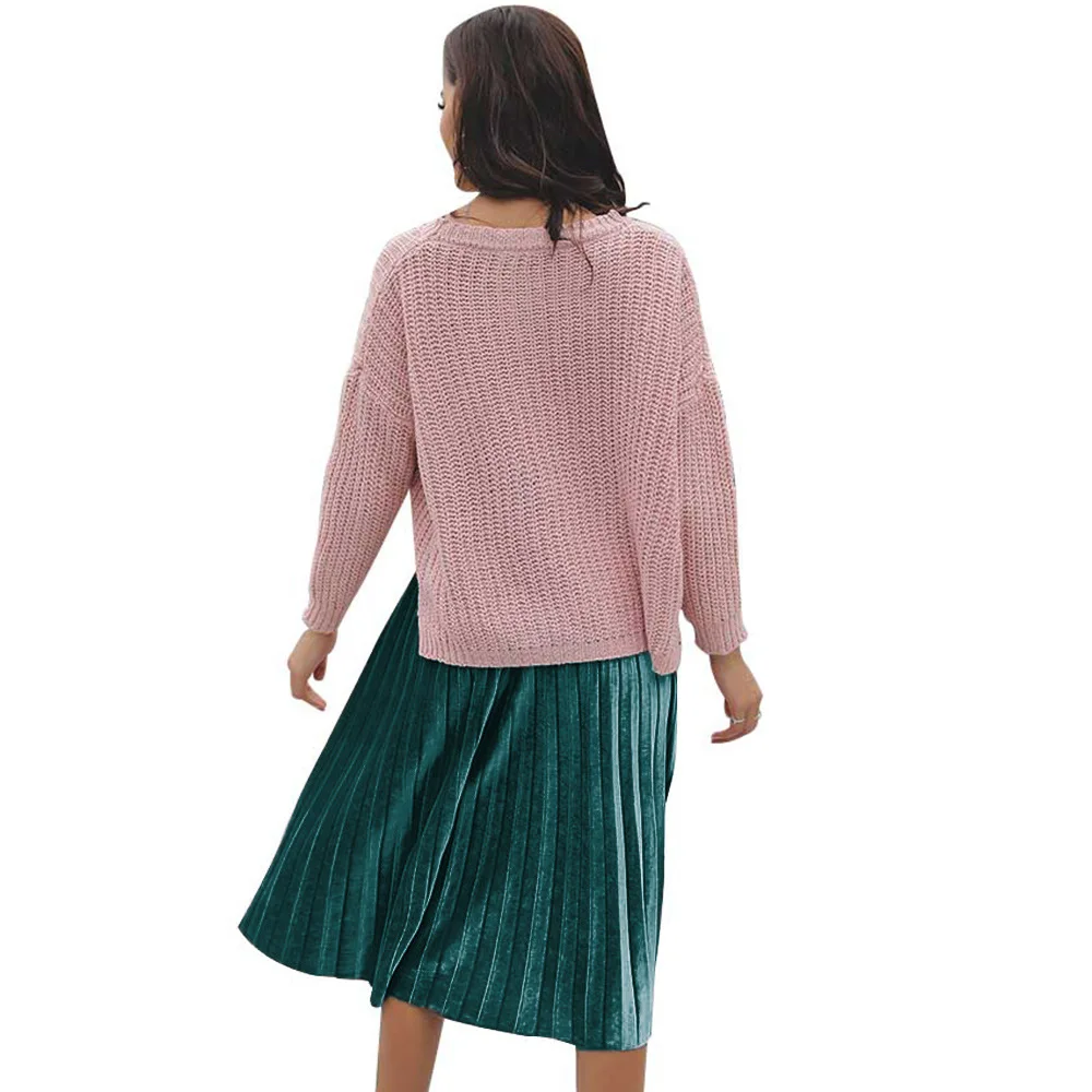 Женские Большие размеры Повседневная мода однотонный вельветовый средней длины юбка весна и лето Высокая талия плиссированная юбка 3085