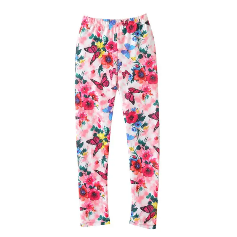 

Spring Autumn Girls Butterfly Flower Print Leggings Kids Children Slim Pants