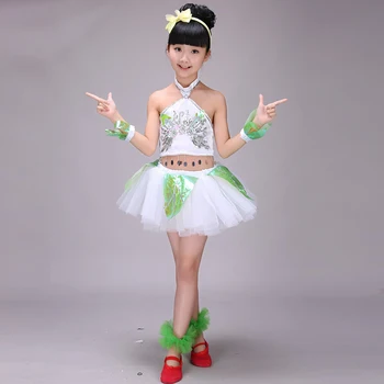 

modern sequin Jazz dance dress of girl kids Jazz dance costume of girl salsa dancing dress dancewear kids Top + skirt suit