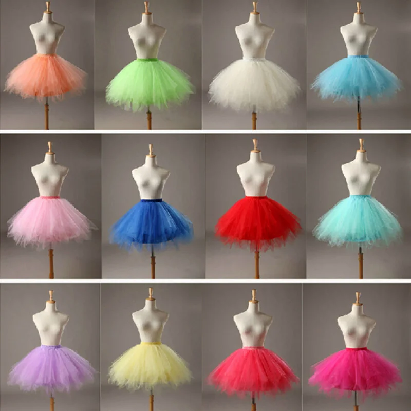 Tanie W magazynie krótka halka tanie podkoszulek Jupon wielobarwne tiul krynoliny Rockabilly akcesoria ślubne 2019 darmowa wysyłka