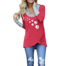 Новое поступление, футболка для женщин с принтом собачьей лапы и буквами, полосатая водолазка, футболка, Топы, футболка, женская футболка, летняя уличная одежда