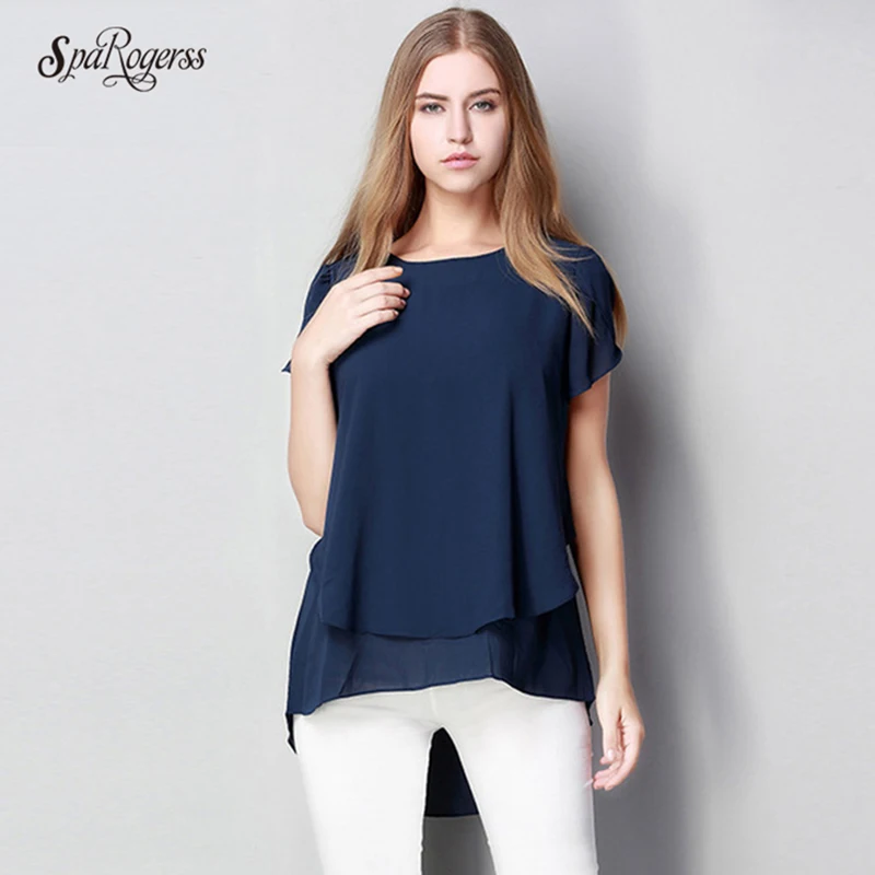 SpaRogerss 2018 Summer Batwing Sleeve Chiffon T Shirts Women Fashion O