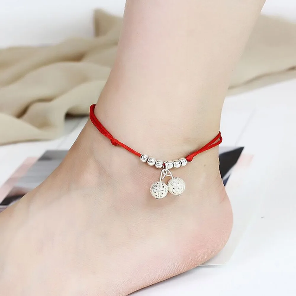 Boho Красная Нить лодыжки браслет бисер серебряного цвета ног цепи строка Halhal ножной браслет на украшения для ног для женский браслет