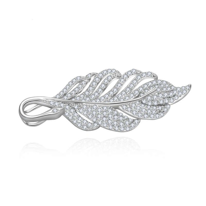 

Feather Shape with CZ Stone Brooch Luxury Cubic Zirconia Wedding Safety Pin Brooches for Women Fashion Christmas Gifts Jewelry
