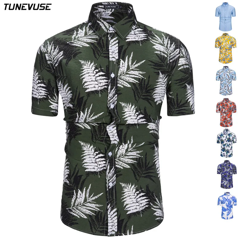 100% القطن الرجال قمصان هاواي الذكور عارضة Camisa الغمد المطبوعة الشاطئ قمصان ألوها قمصان قصيرة الأكمام الصيف حزب قميص