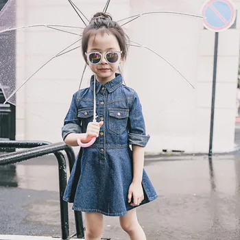 

New Arrival Girls Jeans Dresses For Girls Fashion European And American Style Girls Dresses Cute Ruched A-Line Girls Dresses