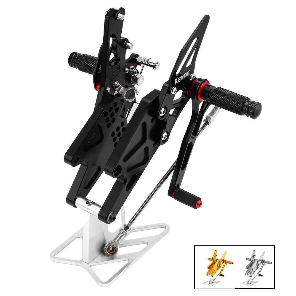 Tanie KEMiMOTO MT 03 MT 25 MT03 MT25 CNC regulowany zestaw tylny podnóżek podnóżek dla Yamaha YZF R25 R3 MT 03 MT 25 2014 2017