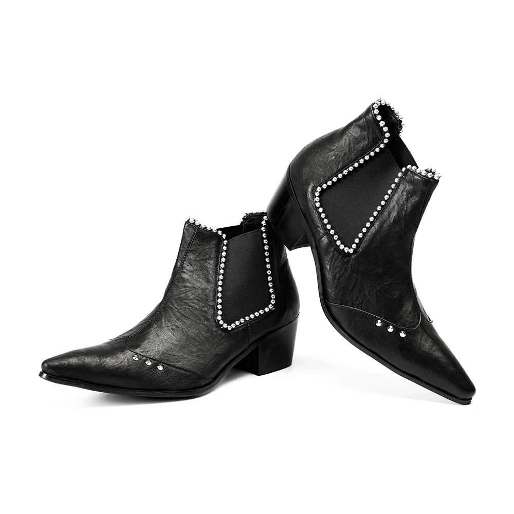 De Chelsea Okhotcn Toe Homens Designers Genuíno Pérola Marca Sapatas Studded Boots Da Dos Apontou Altos Saltos Couro Botas Ankle Artesanal HwRYrqH