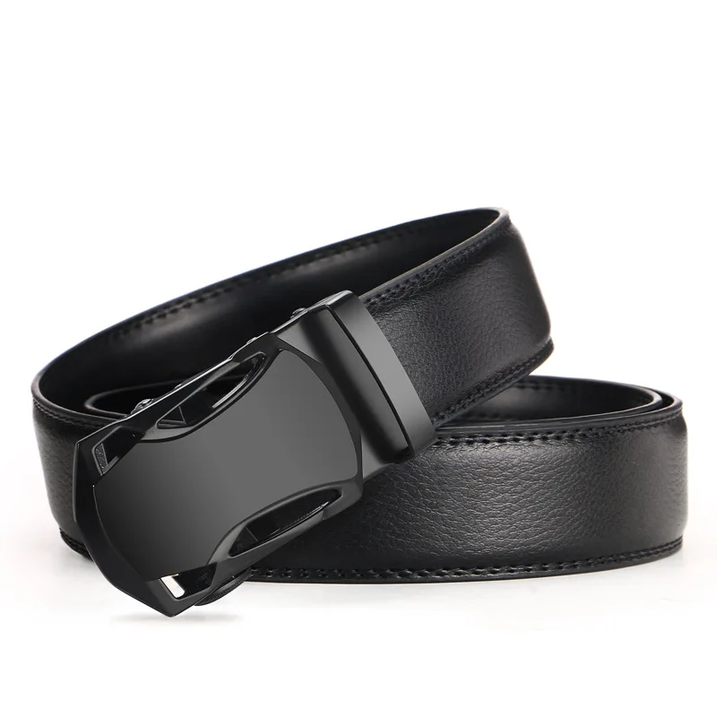 Mens Black Belt Luxury Cowskin Leather Automatic Buckle Business Men Belts Popular Fashion ...