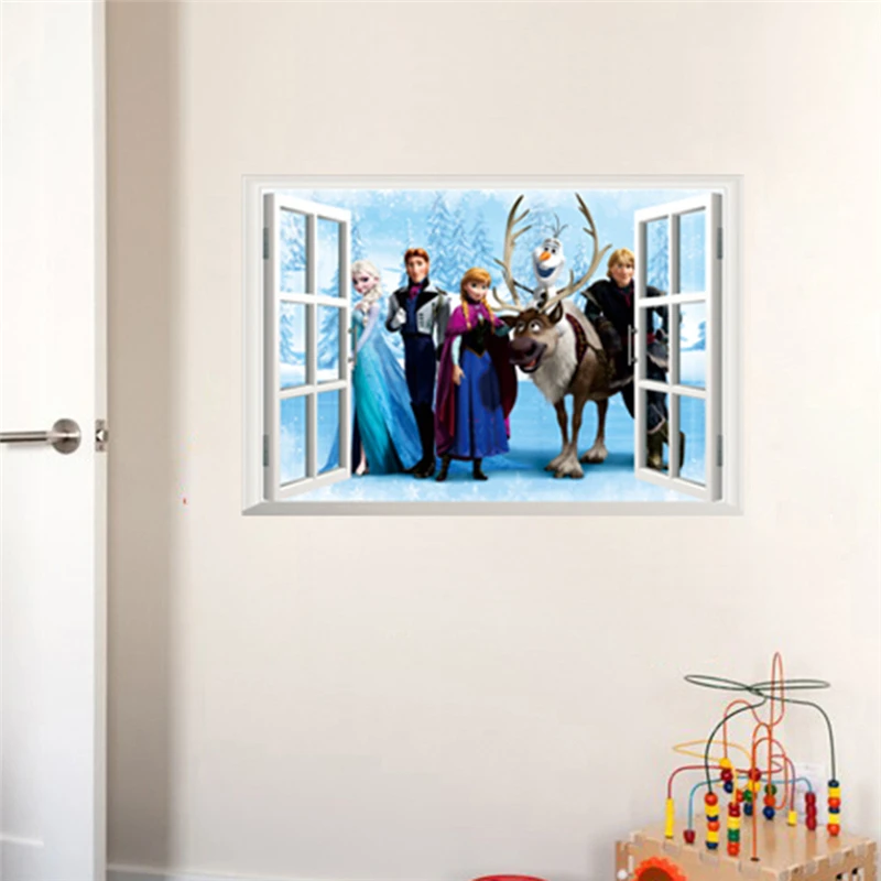 Cartoon Olaf Sven Kristoff Hans Elsa Anna 3d Window Wall Stickers Home Decoration Anime Movie Frozen Mural Art Kids Room Decals Cartoon Olaf Sven Kristoff Hans Elsa Anna 3d Window Wall Stickers Home Decoration Anime Movie Frozen Mural Art Kids Room Decals