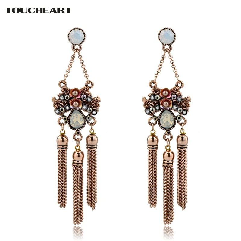

TOUCHEART Ethnic Gold Plated Tassel Earring Crystal Jewelry Vintage imitation Pearl Drop Dangle Earrings for Women SER160122