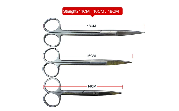 Хирургические ножницы для сельскохозяйственных животных, медицинские ножницы, бытовые ножницы, ножницы для мягких тканей, прямые локоть, инструменты для домашних животных 14 см/16 см/18 см - Цвет: Straight Head