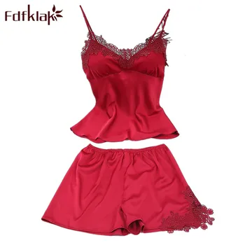 

Fdfklak 2018 Summer Spaghetti Strap Women Sleepwear Sexy Clothes Pyjamas Women Silk Pijama Pajamas Adult Home Clothes M-XXL Q857