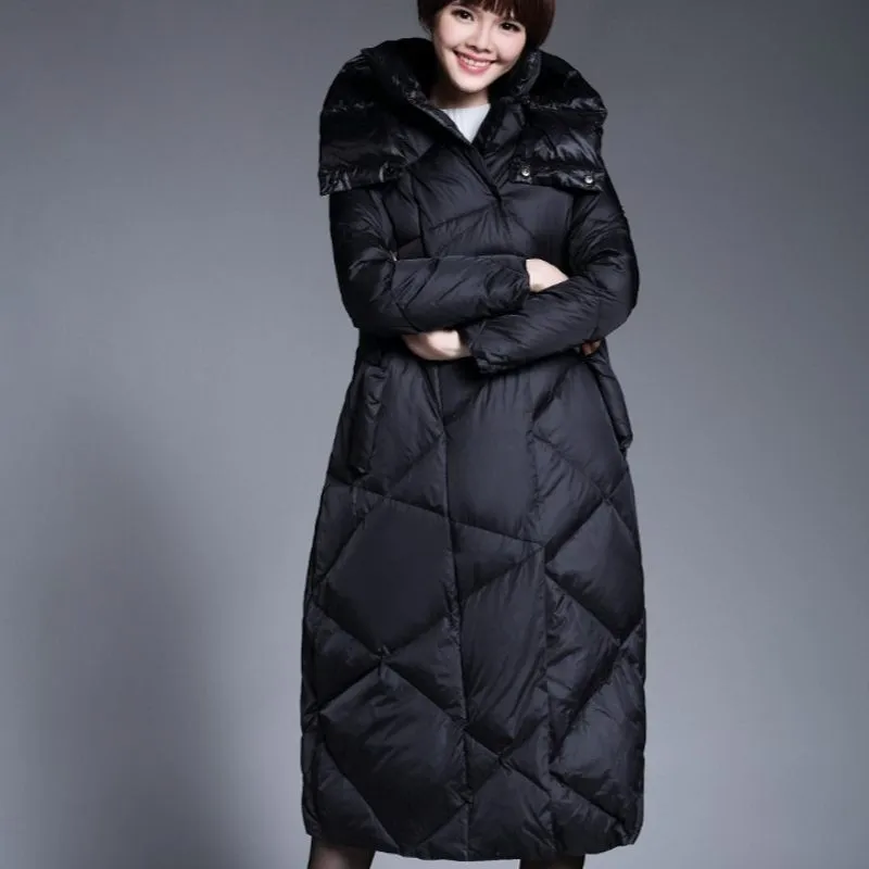 Winter Warm Plus Long Down Coat Women Stand Collar Hooded Detachable Covered Button Puffer Duck Down Jacket Female Outerwear New Winter Warm Plus Long Down Coat Women Stand Collar Hooded Detachable Covered Button Puffer Duck Down Jacket Female Outerwear New