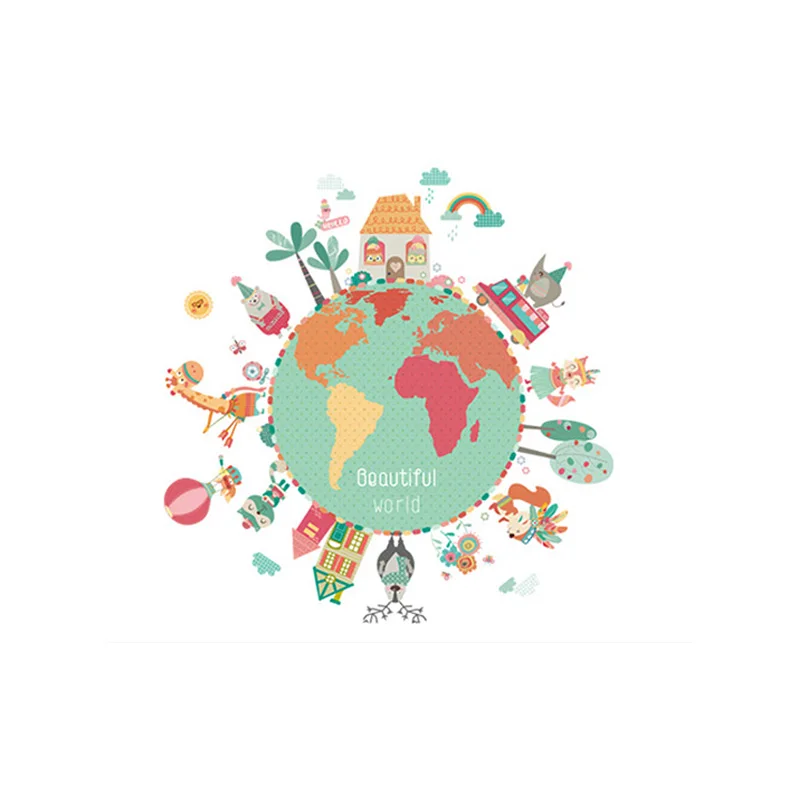 Красочные животные, карта мира, настенные наклейки для детской комнаты, сделай сам, детская спальня, детская комната, настенные художественные домашние декоративные настенные наклейки - Цвет: Green