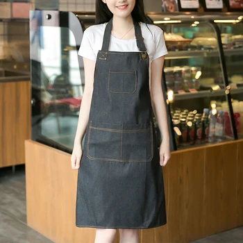 

1xAdjustable Hanging Neck Kitchen Cotton Denim Pocket Cooking Apron Baking Chefs
