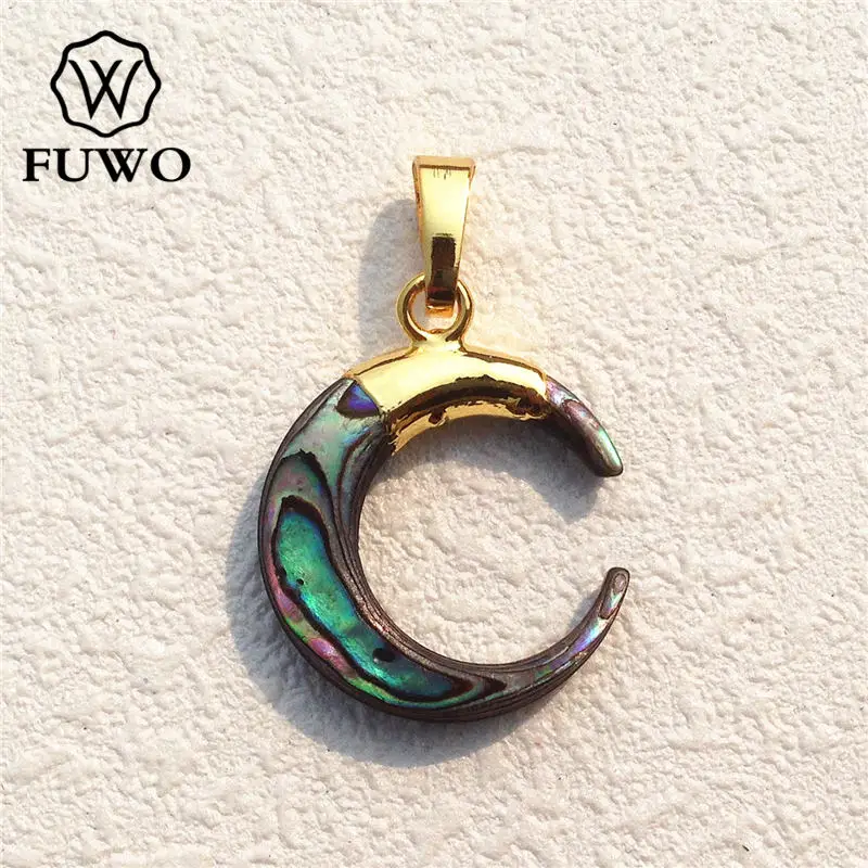 

FUWO Natural Abalone Shell Crescent Pendant 24K Gold Electroplated Tribal Ox Horn Shell Jewelry Supplies Wholesale PD536