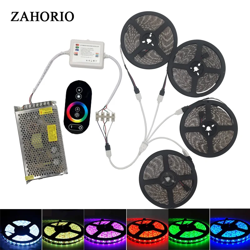 

SMD 5050 RGB Led Strip lights 12V 15M 20M 10M 5M fita de led tapeRF Touch Remote Controller DC Power Supply full set free ship