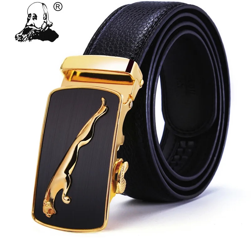 

Second Layer of Cowhide Belt with Strip Body Business Men's Brand Smooth Automatic Buckle Leather Belt Spot Custom