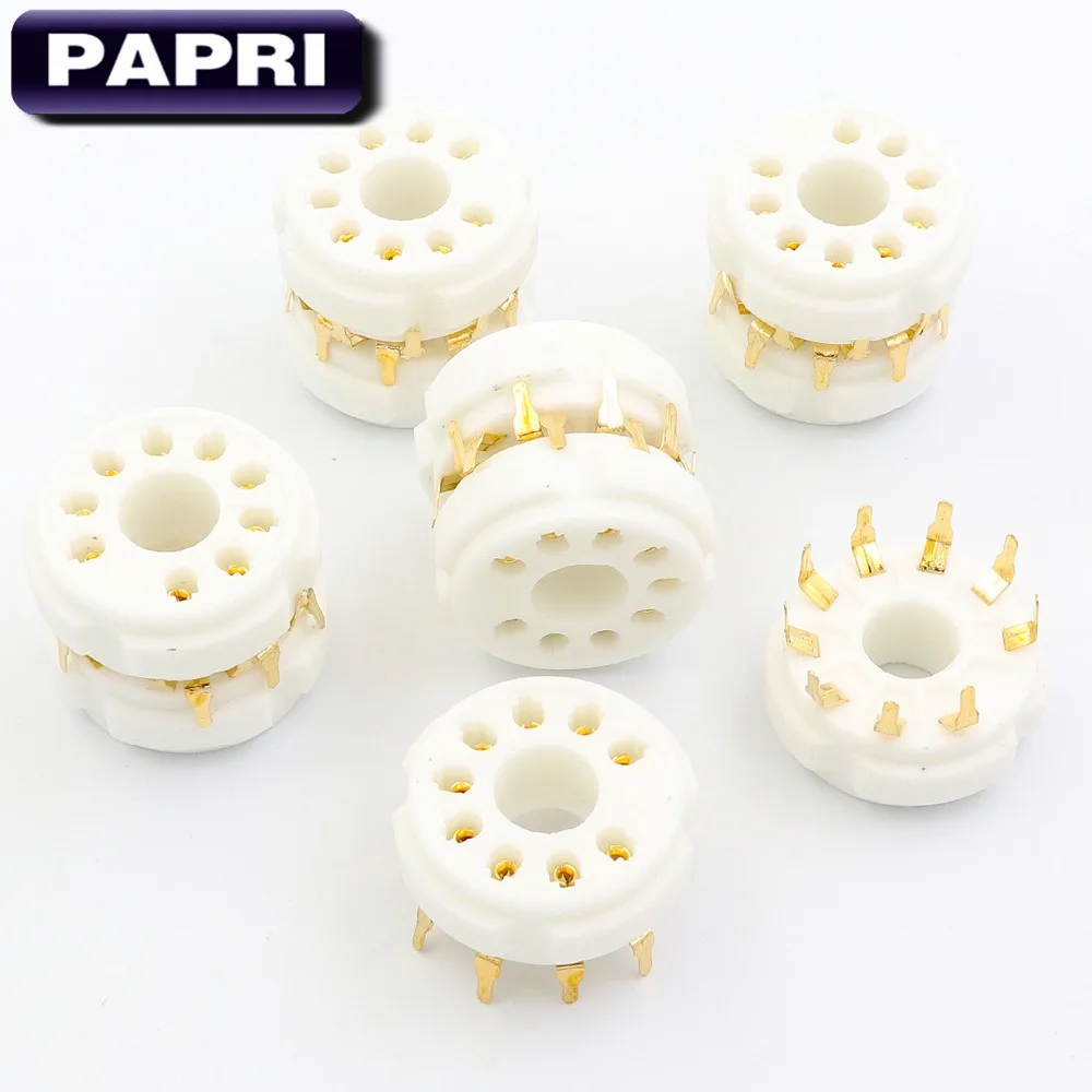 

PAPRI 10PCS Ceramic Gold Plated 9Pin B9D Tube Socket Home Amplifier PCB Mount Audio For EL504 EL519 6KG6 Etc Vacuum Tube