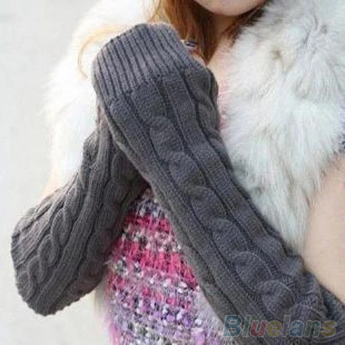 

Women's Men's Long Knitted Crochet Fingerless Braided Arm Warmer Gloves 1PCL