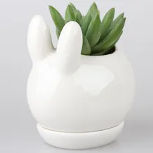 Kawaii Rabbit Ceramic Succulent Plant Flower Pot Flowerpot Planter Nursery Pots Cub Kitten Doggie Puppy Baby Tail Bell Tray