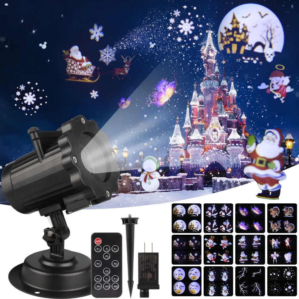 Рождество лазерный проектор Эффект анимации IP65 Indoor/Outdoor прожектор для Хэллоуина 12 моделей Снежинка/Снеговик лазерный свет