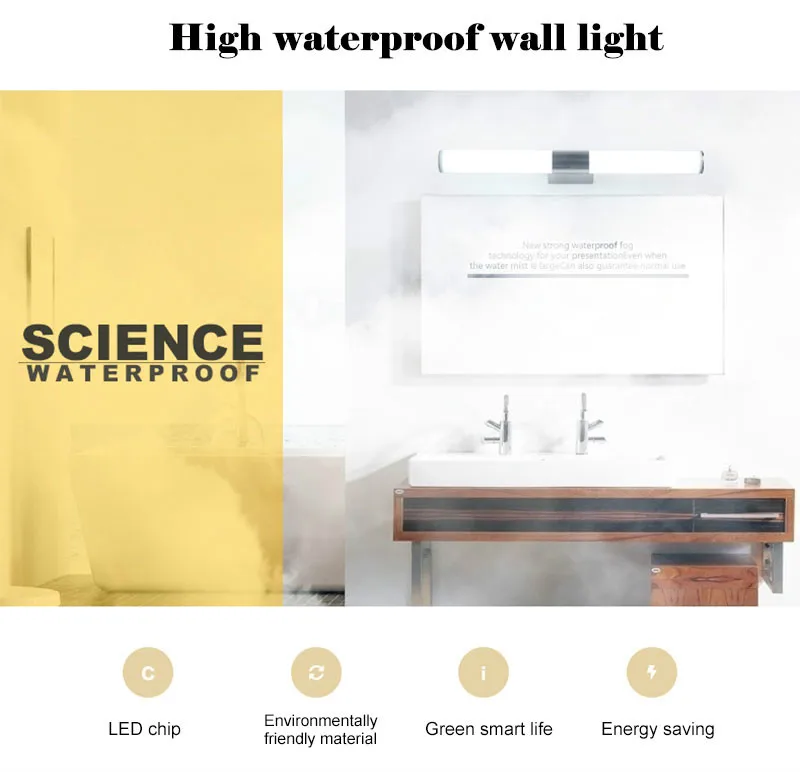 Современный минималистичный светильник для ванной водонепроницаемый противотуманный зеркало из нержавеющей стали фары светодиодный