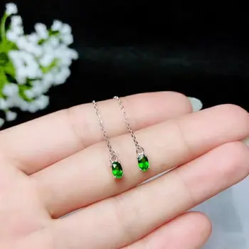 

shilovem 925 sterling silver real Natural diopside Drop earrings fine Jewelry plant women trendy 3*5mm wholesale new be0305agt
