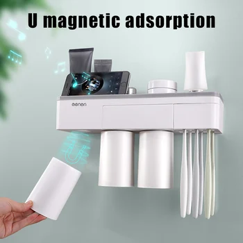 

Magnetic Toothbrush Holder Toothpaste Storage Set with Dustproof Cover Upside Down Drain No Drill J2Y