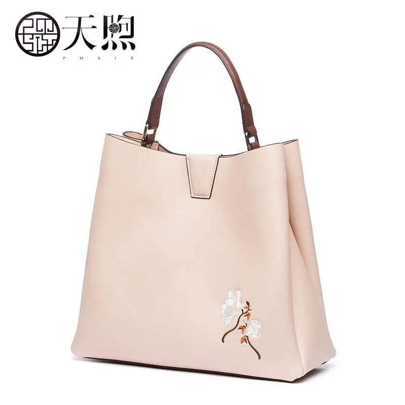 

Pmsix brand handbags Bucket bag big bag female 2018 new leather handbag handbag large capacity One-shoulder embroidery crossbody