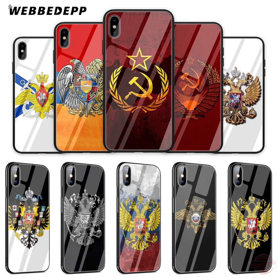 

WEBBEDEPP Armenia russia Flag coat of arms Tempered Glass Phone Case for Apple iPhone XS Max XR X 8 7 6S Plus 5S SE