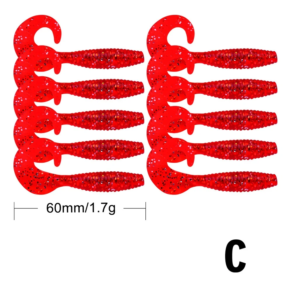 Fishing Soft Lures 60mm 1.7g 10pcs Curly Tail Grub Artificial Soft Bait Predator Tackle Soft Fishing Lure Worm Wobbles lifelike