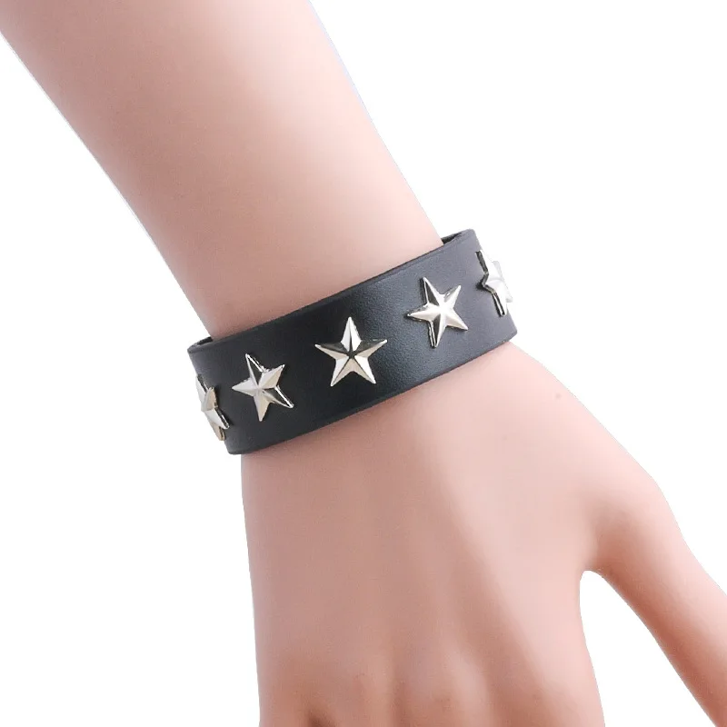 

Leather star rivet euramerican popularity nightclub punk wind brutal wild bracelet jewelry