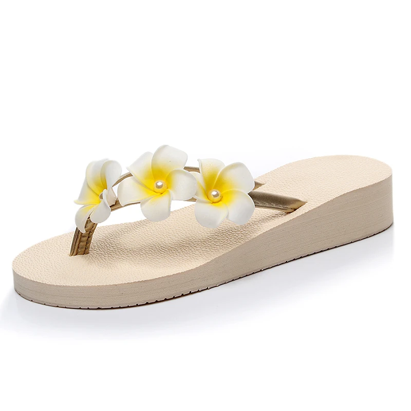 

womens Flip Flops Summer 2018 sandals flower Slippers Beach shoes heel-height 3cm 7cm HOLIDAY DIY personalized Heel Slippers