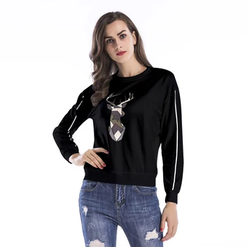 

2017 New Runway Autumn Winter Women Pullover Hoodies Ladies deer Printed Vogue Sweatshirt Black Jumper poleron mujer capucha