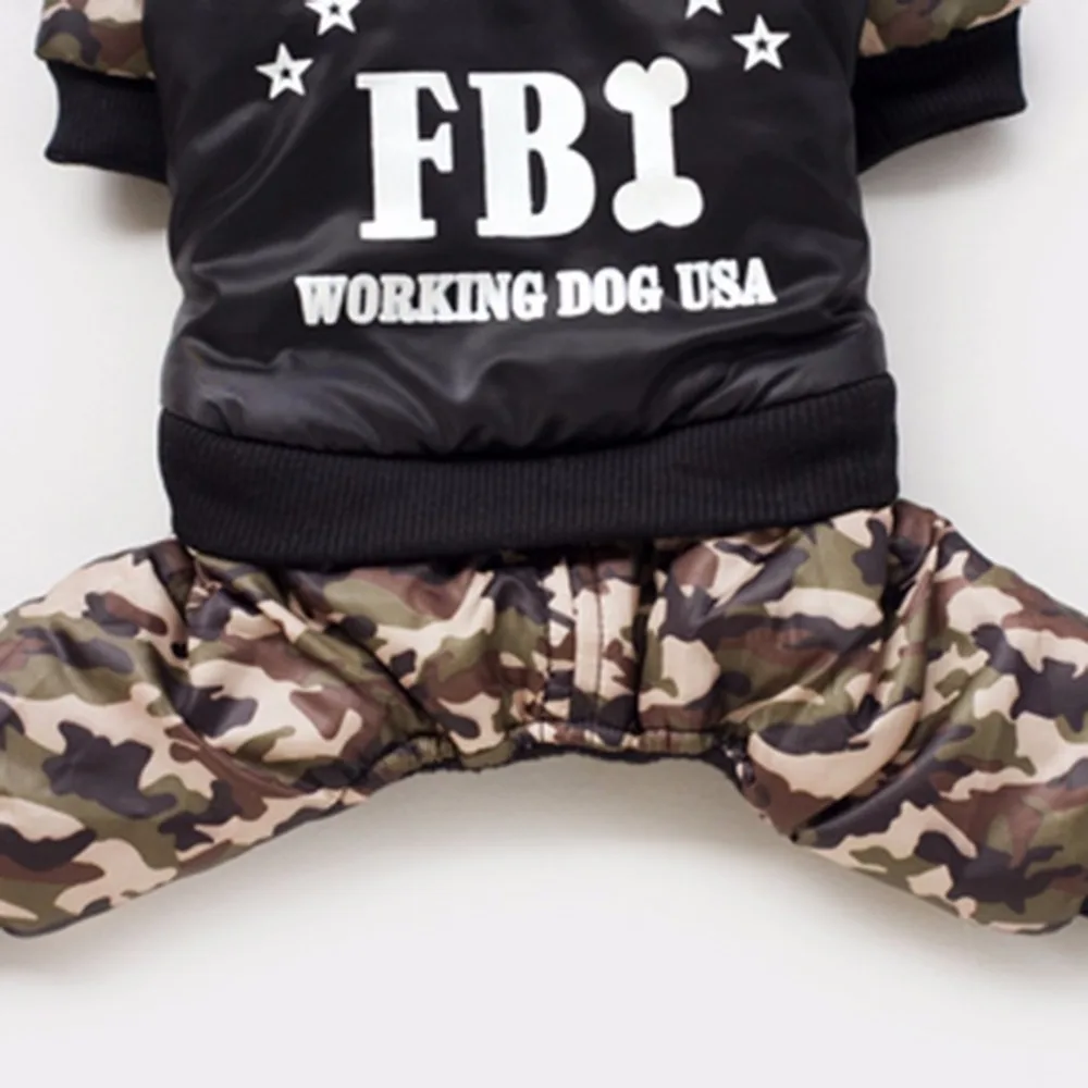 Зимняя Теплая Одежда для собак, четыре ноги, пальто для собак, одежда для собак, камуфляжный костюм с надписью FBI, комбинезон, хлопковое