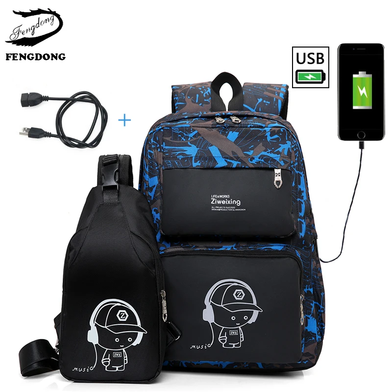 

FENGDONG boys kids backpak waterproof College Student school bags Canvas Travel Shoulder Bag laptop bagpack for teenage girls