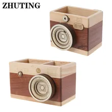 Creative Camera Pattern Wooden Pen Pencil Case Holder Stand Desktop Sundries Storage Box Multi Purpose Use Wooden Pen Holder creative jeans pattern boots shaped pen holder blue