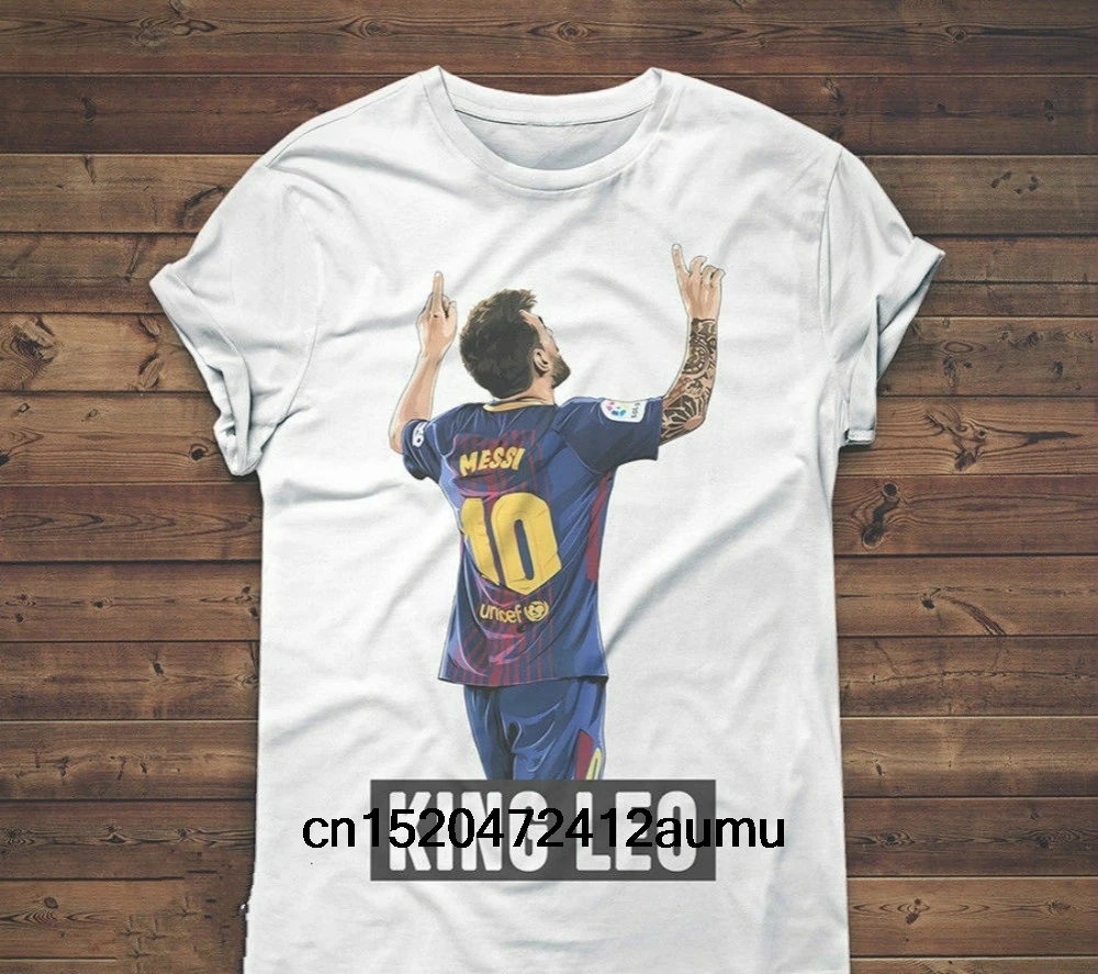 

Leo Messi T-Shirt Barcalona KingLeo Men's Fashion Short Sleeves Cotton Tops Clothing White